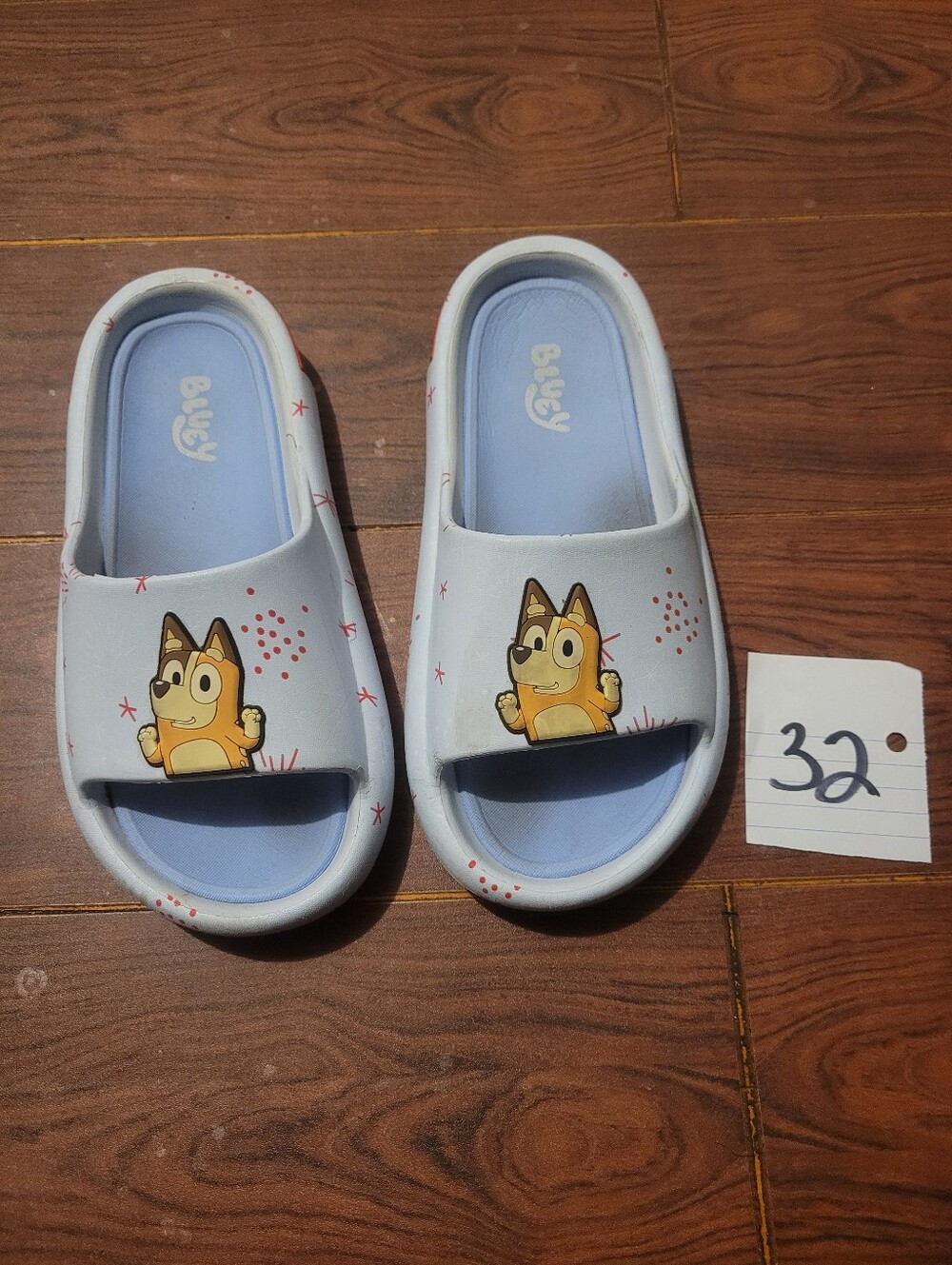 Kids Blue Open-Toe Slides with Cartoon Dog